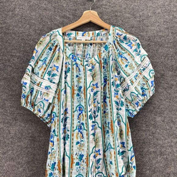 Jane & Delancey Top Women M Medium White Striped Button Up Short Sleeve Rayon - Picture 3 of 9